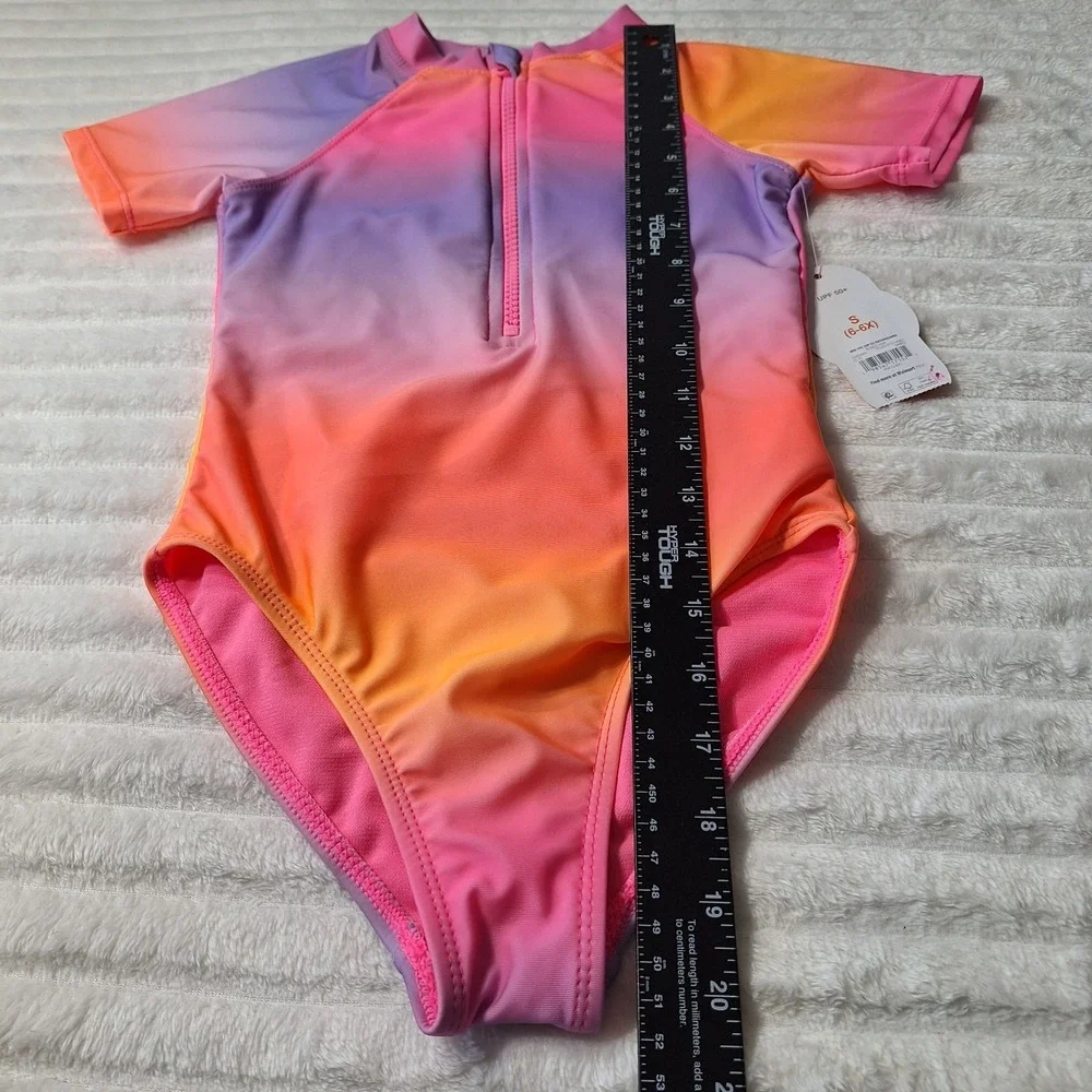 2 PC LOT One Pc Zip Rashguard Swimsuits Girls S (6-6X) Multi UPF 50+ BEACHY‎